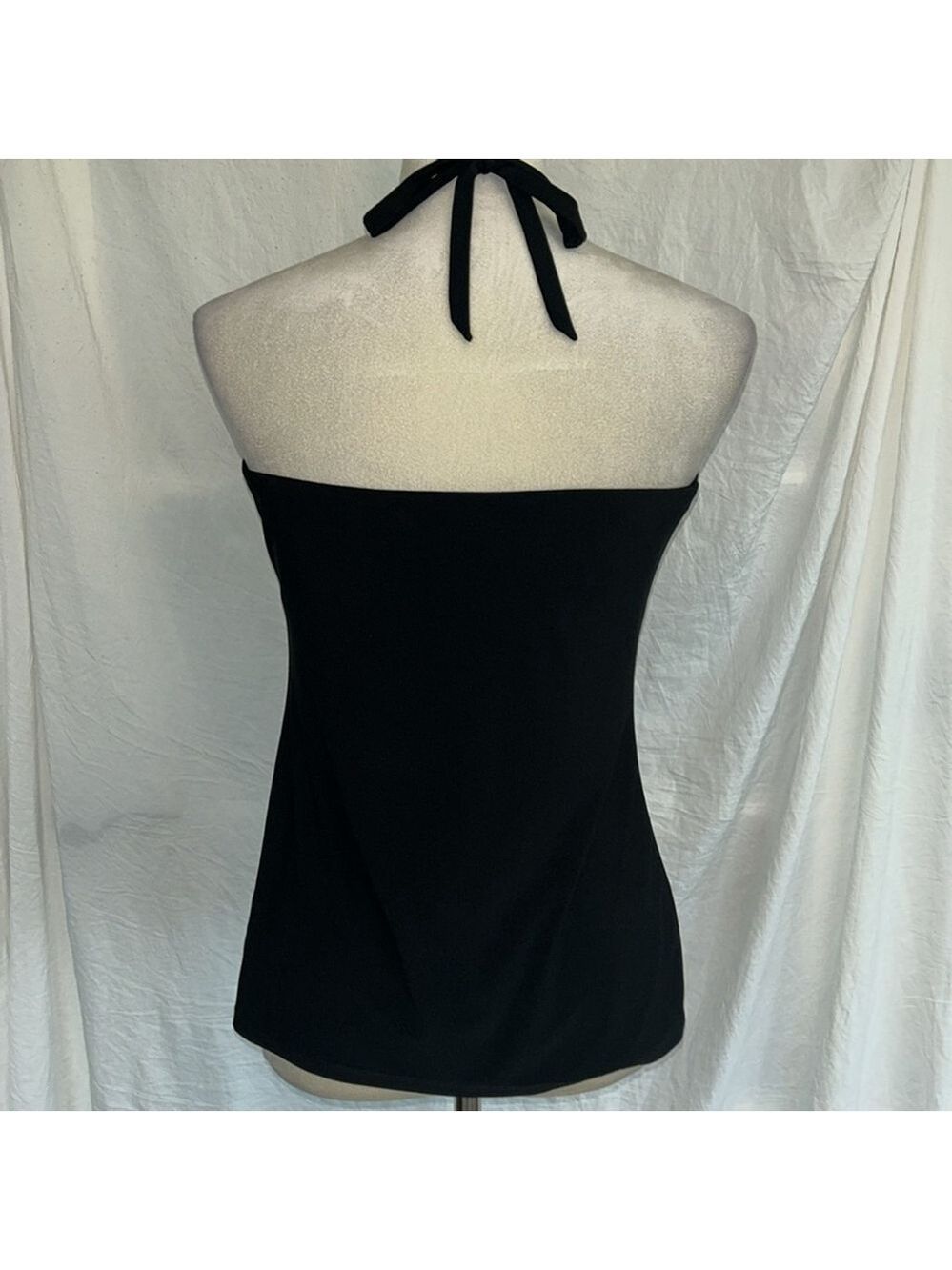 White House Black Market: Black, Tie Halter Top, Size Small - Picture 3 of 7